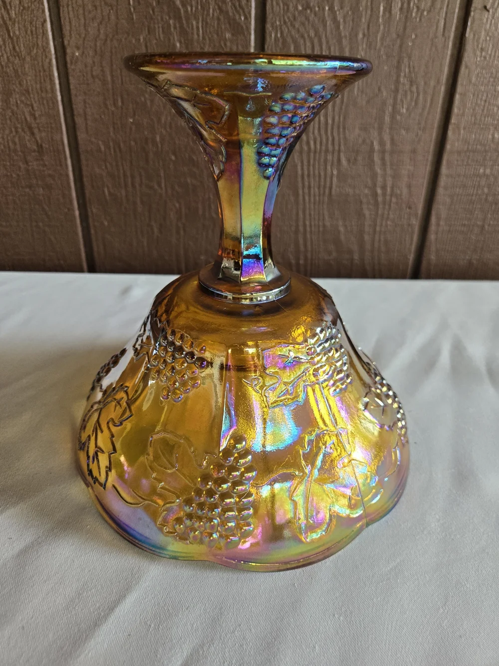 Vintage Indiana Marigold Amber Carnival Glass Harvest Grape Design Compote